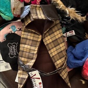 Plaid Dog Coat with Leather Accents